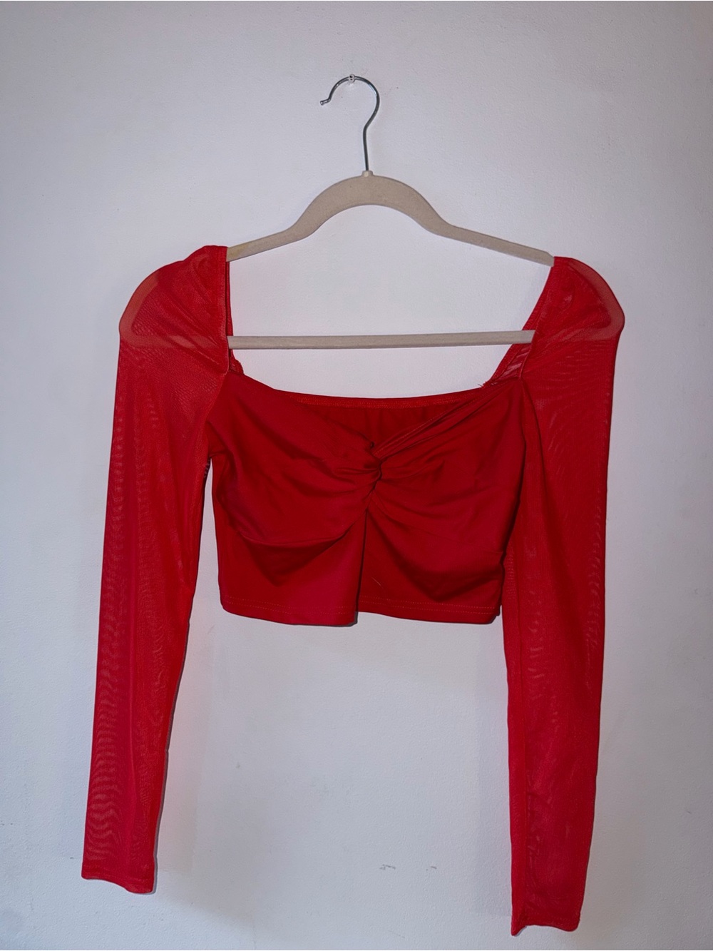 SHEIN Red Long Sleeve Ruched Crop Top
